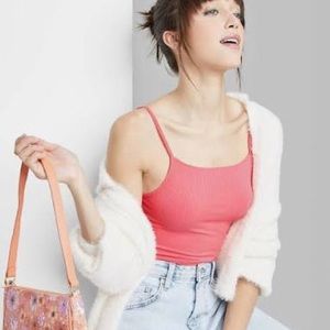 Coral Ribbed Spaghetti Strap Stretchy Bodysuit size small, new with tags